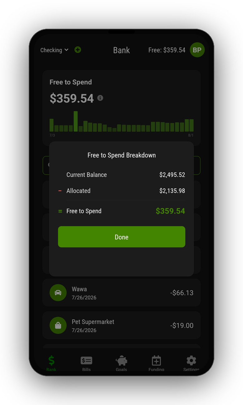 Viewing the Free to Spend breakdown