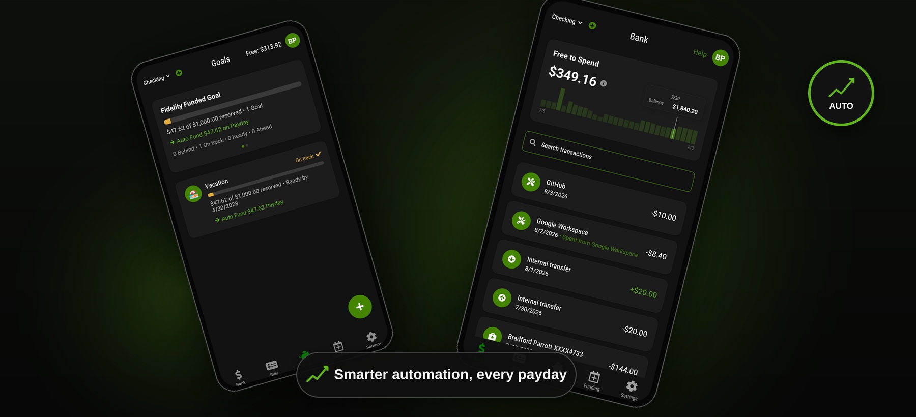 Yearn's Goals and Free to Spend screens