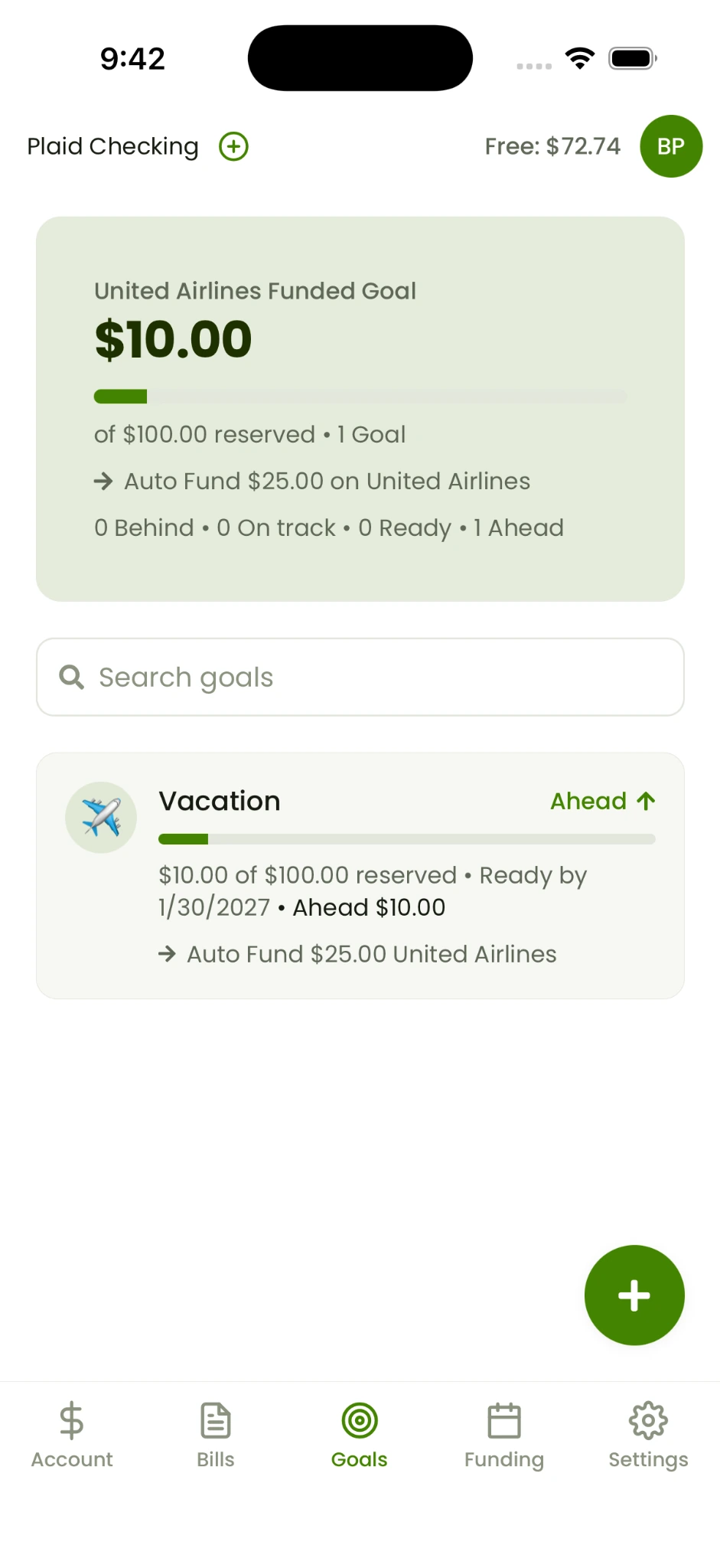 Yearn savings goal progress
