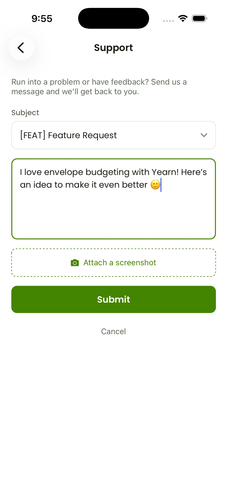 Yearn help, inside the app screen